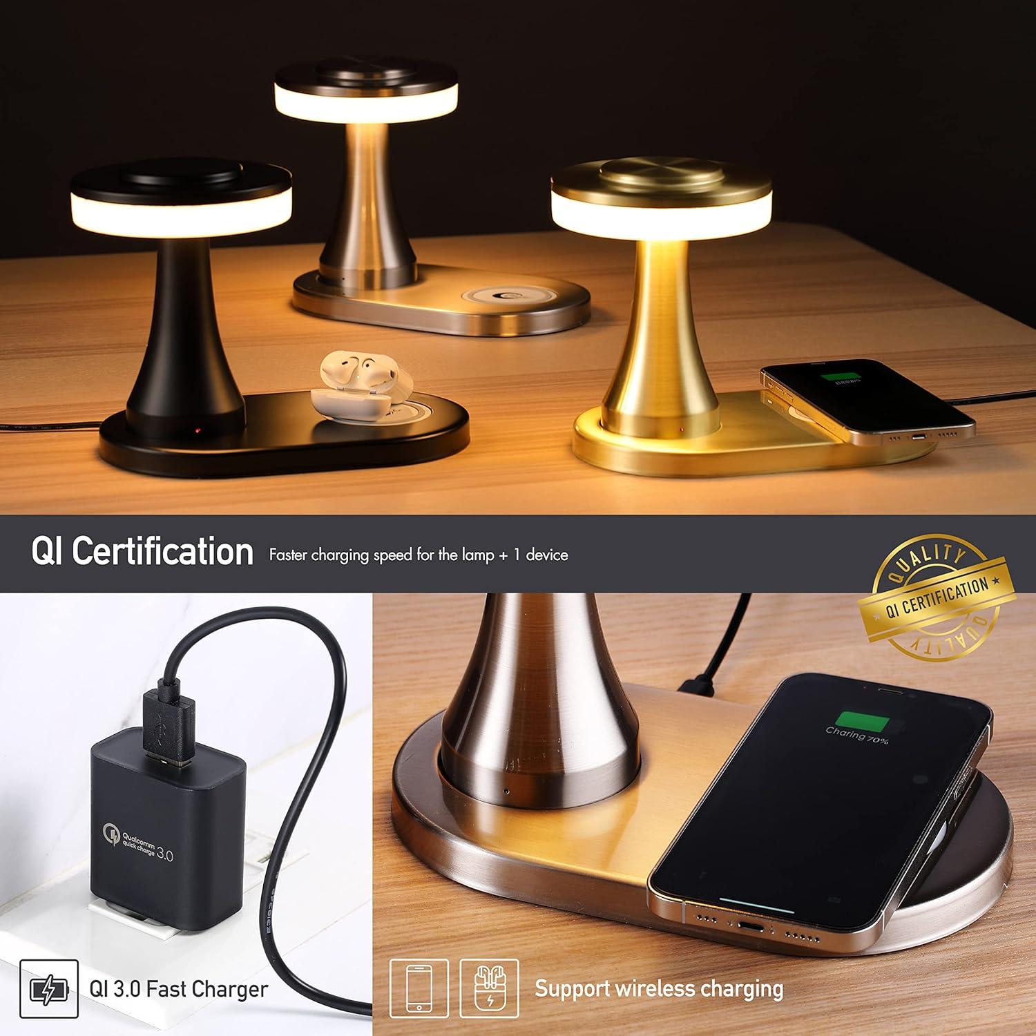 imageOBright  Portable LED Table Lamp with Wireless Charging Pad Dimmable and Rechargeable Night Lamp Ambient Light for PatioRestaurantNursery Bedside Nightstand Lamp Brushed NickelSilver