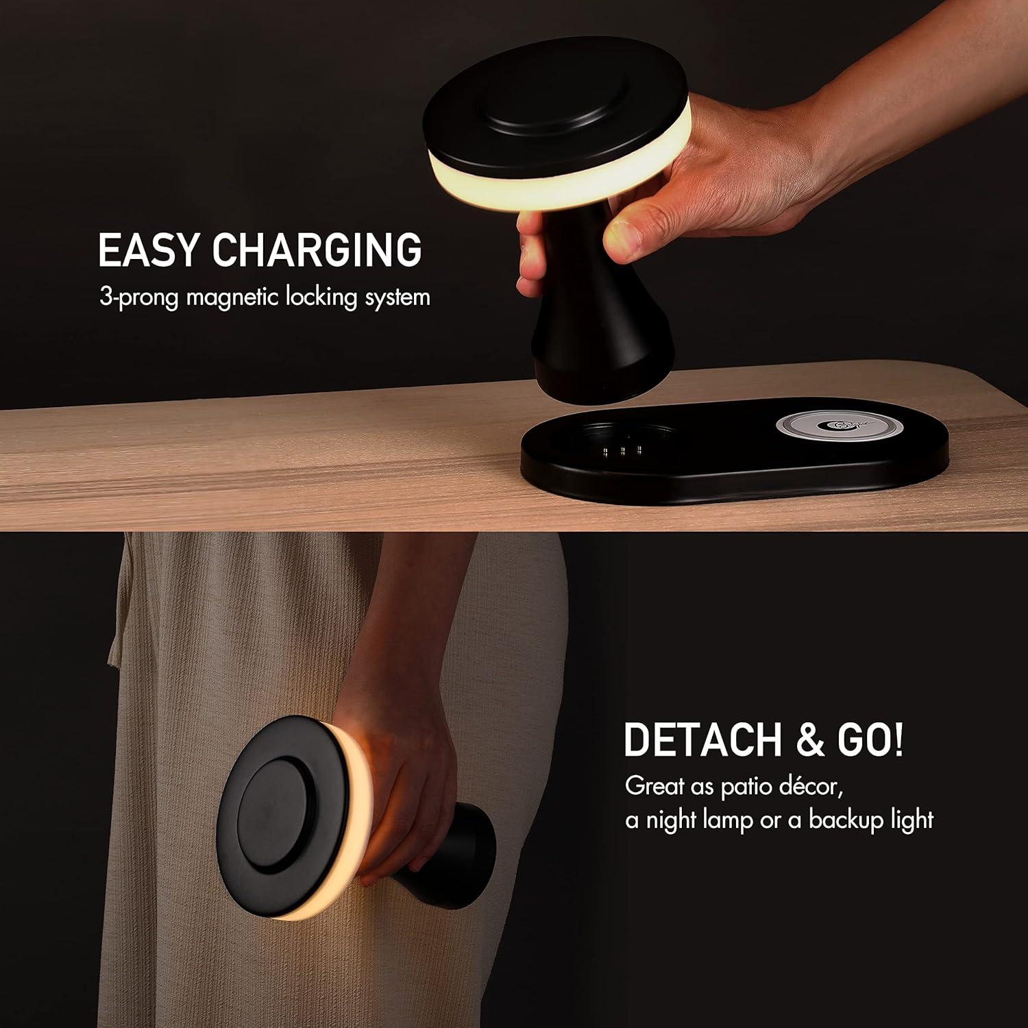imageOBright  Portable LED Table Lamp with Wireless Charging Pad Dimmable and Rechargeable Night Lamp Ambient Light for PatioRestaurantNursery Bedside Nightstand Lamp Brushed NickelMatte Black