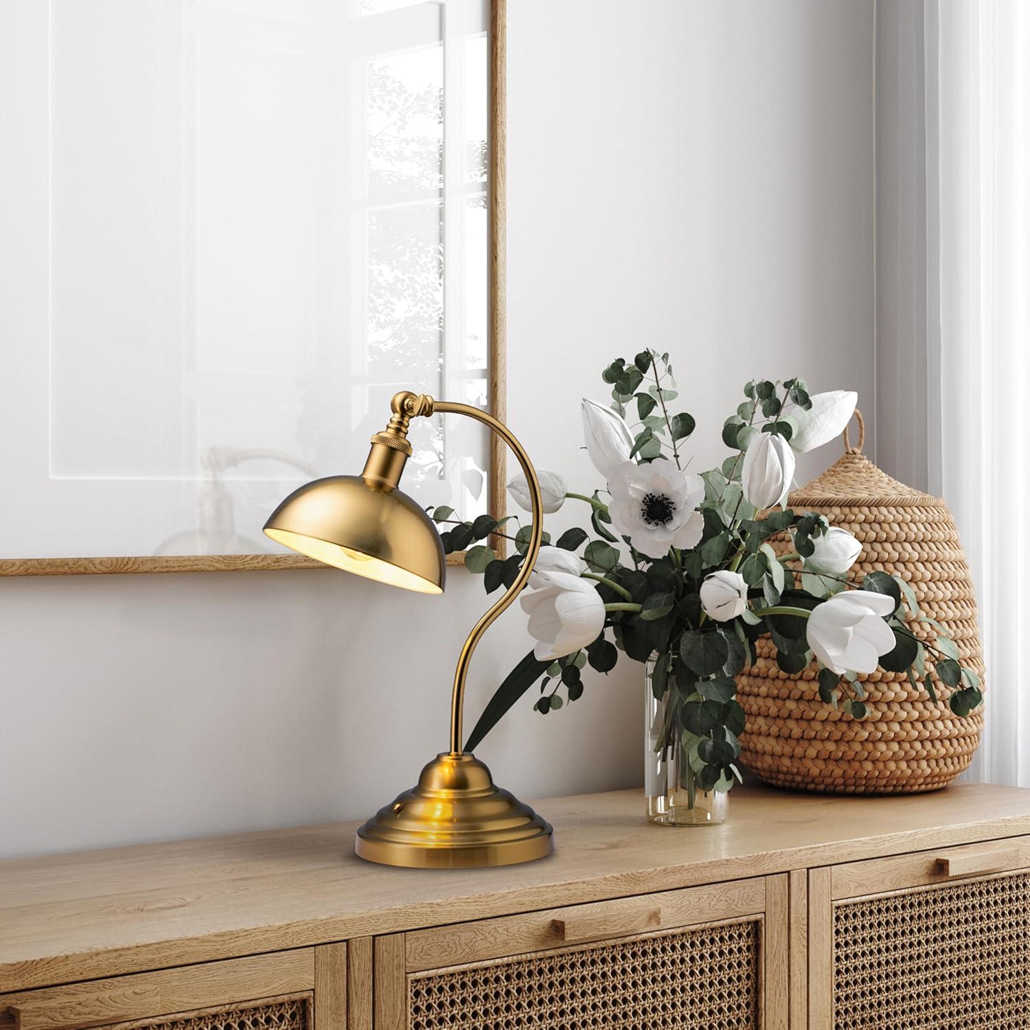 imageOBright Bankers  Cordless LED Table Lamp BatteryOperated Rechargeable 3Level Dimming Universal USBC Charging 180 Swivel Head Luxury Metal Shade Antique BrassAntique Brass