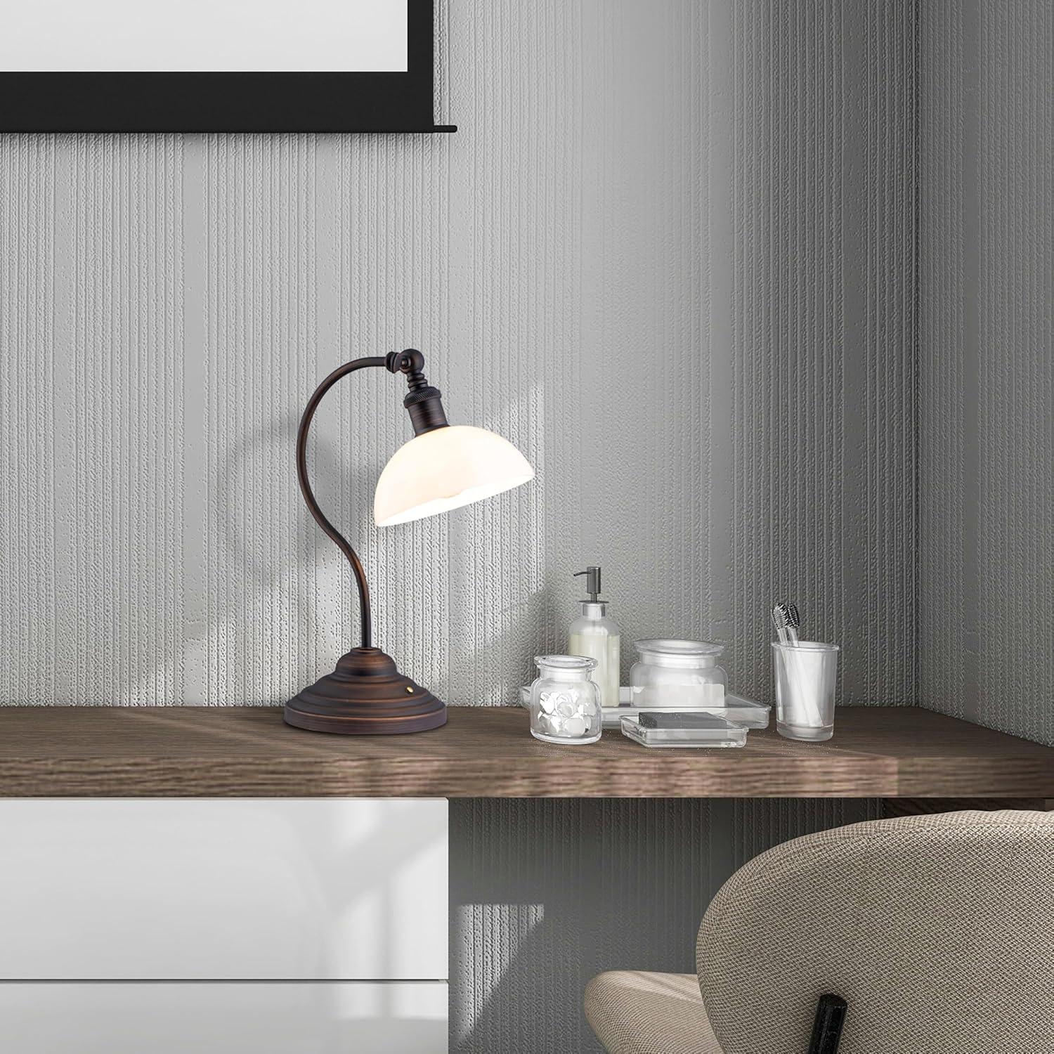 imageOBright Bankers  Cordless LED Table Lamp BatteryOperated Rechargeable 3Level Dimming Universal USBC Charging 180 Swivel Head Luxury Metal Shade Antique BrassOil Rubbed BronzeWhite Glass