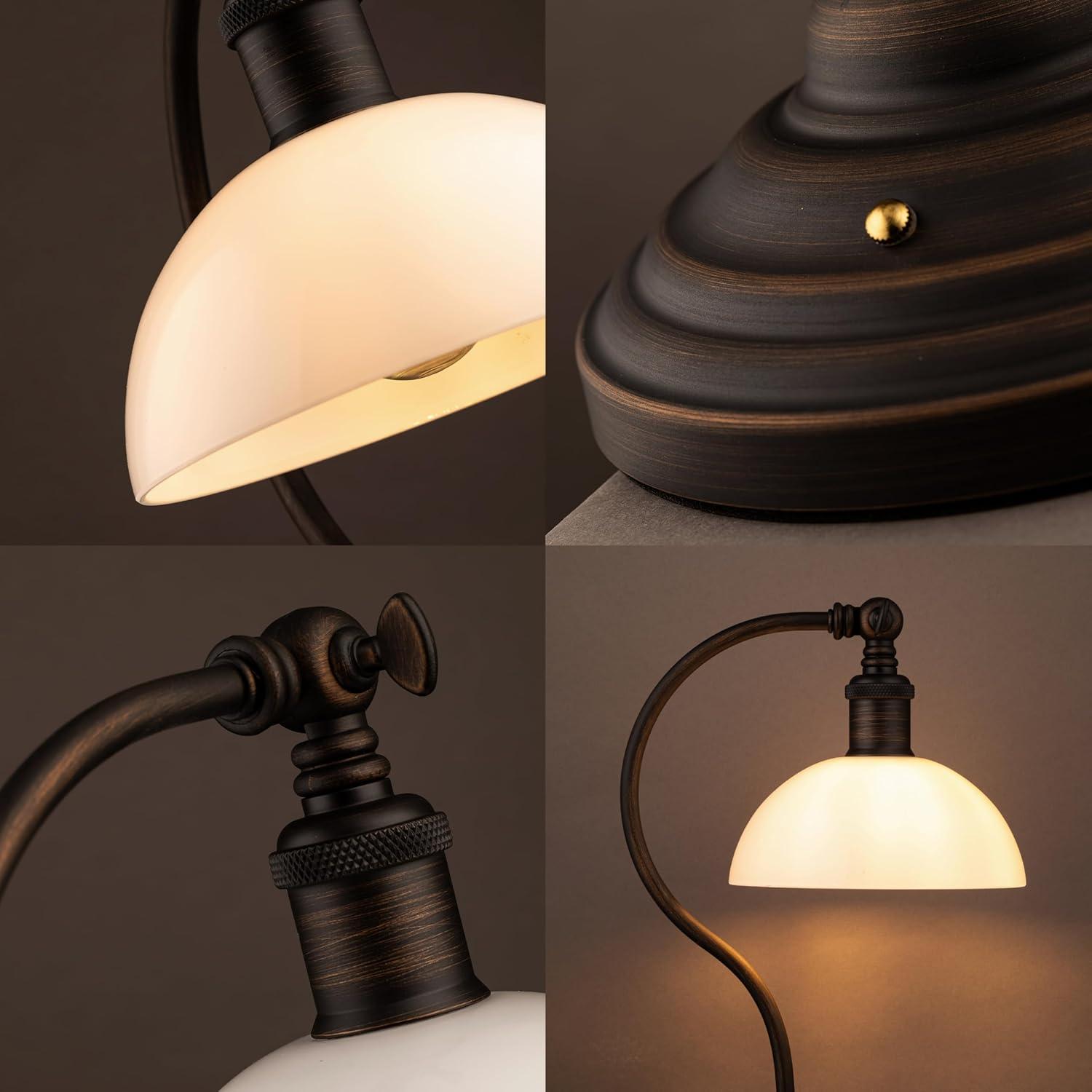 imageOBright Bankers  Cordless LED Table Lamp BatteryOperated Rechargeable 3Level Dimming Universal USBC Charging 180 Swivel Head Luxury Metal Shade Antique BrassOil Rubbed BronzeWhite Glass