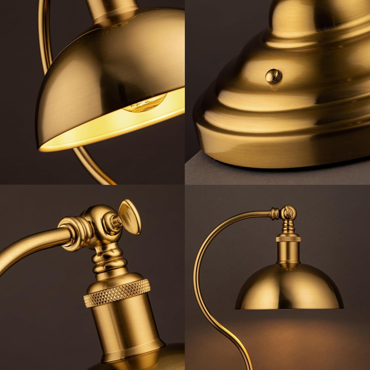 imageOBright Bankers  Cordless LED Table Lamp BatteryOperated Rechargeable 3Level Dimming Universal USBC Charging 180 Swivel Head Luxury Metal Shade Antique BrassAntique Brass