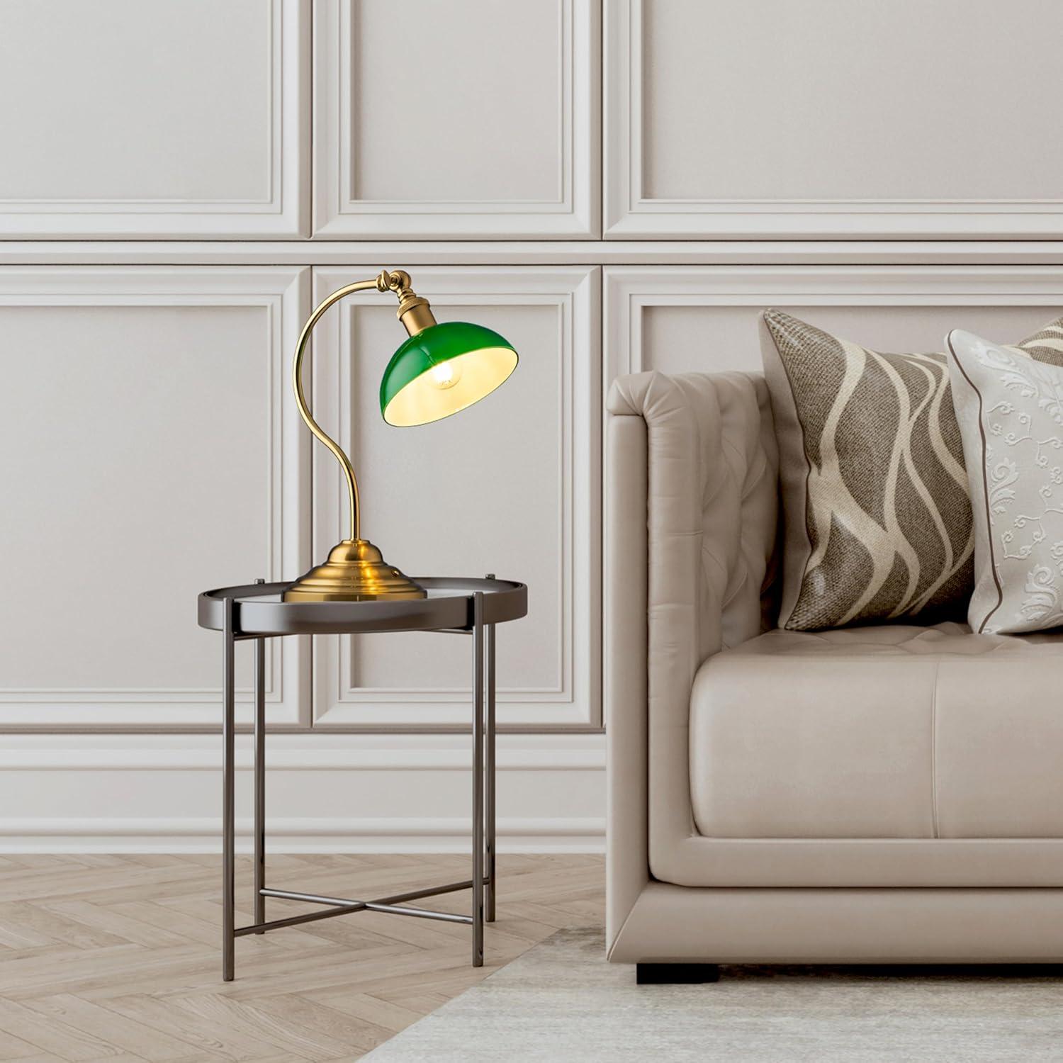 imageOBright Bankers  Cordless LED Table Lamp BatteryOperated Rechargeable 3Level Dimming Universal USBC Charging 180 Swivel Head Luxury Metal Shade Antique BrassAntique BrassGreen Glass