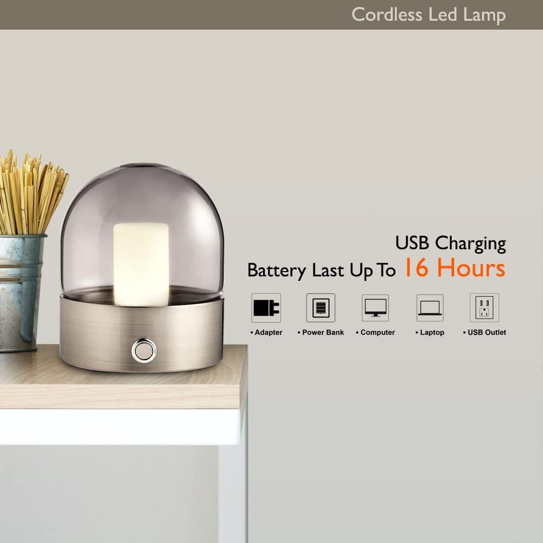 imageOBright Chiara  Cordless LED Table Lamp 3 Light Modes Rechargeable Battery Up to 12 Hours Flameless Candle Lamp for Restaurant Night Light for Kids Nursery Bedside Lamp Brushed Nickel