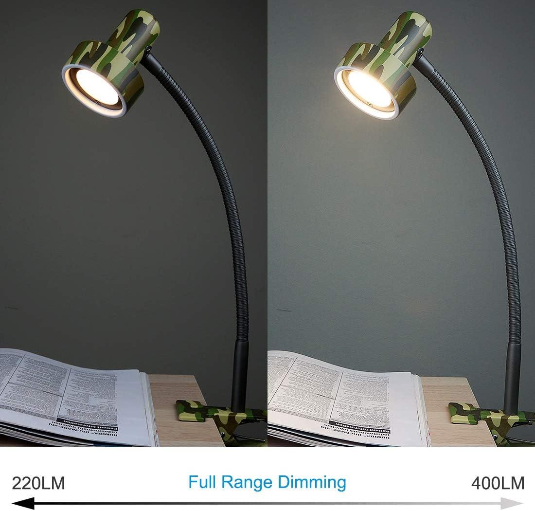 imageOBright LED Clip on Light for Bed HeadboardDesk Dimmable LED Desk Lamp with Metal Clamp 5W LED Flexible Gooseneck Adjustable Brightness for EyeCare Reading Vintage Design Camouflage