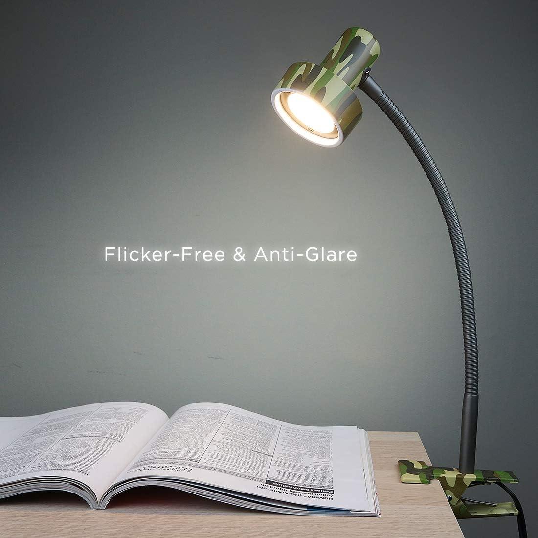 imageOBright LED Clip on Light for Bed HeadboardDesk Dimmable LED Desk Lamp with Metal Clamp 5W LED Flexible Gooseneck Adjustable Brightness for EyeCare Reading Vintage Design Camouflage