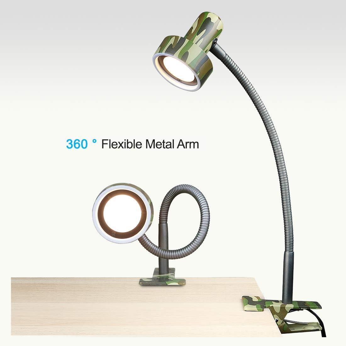 imageOBright LED Clip on Light for Bed HeadboardDesk Dimmable LED Desk Lamp with Metal Clamp 5W LED Flexible Gooseneck Adjustable Brightness for EyeCare Reading Vintage Design Camouflage