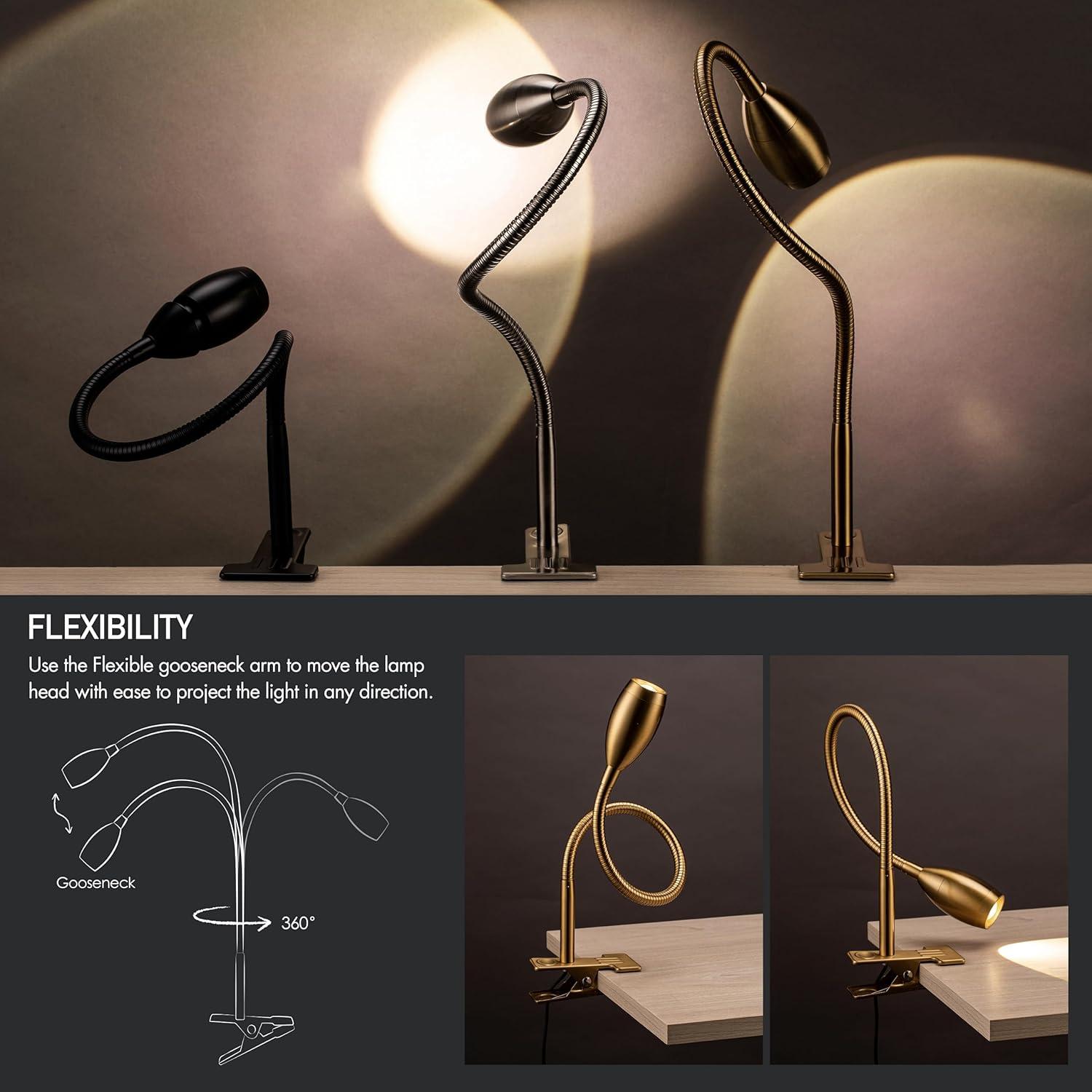 imageOBright Lumos  Versatile Clipon Lamp Zoomable Spotlight Dimmable LED Flexible Gooseneck 4000K Light 100 Metal Clamp  Ideal for Reading Crafting Work and Headboards Antique BrassAntique Brass