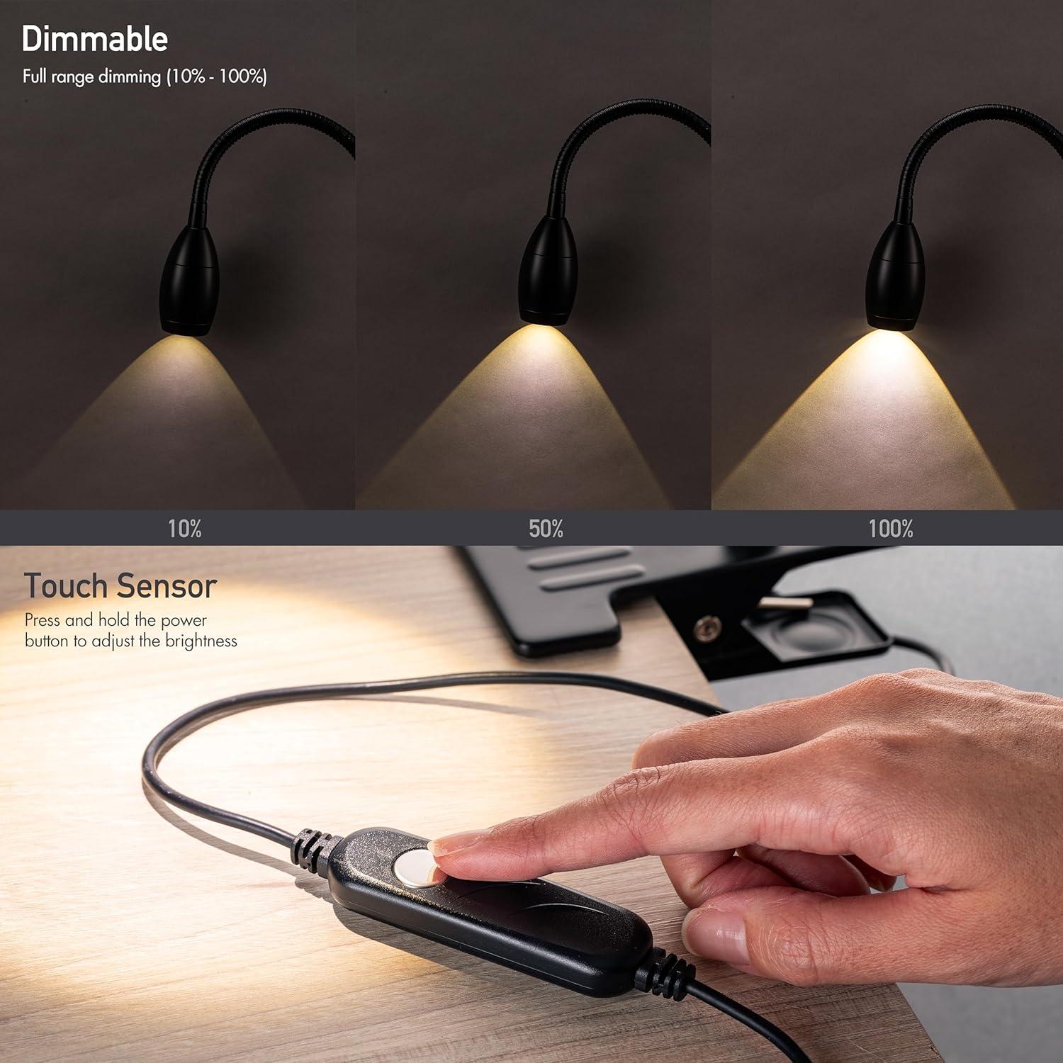 imageOBright Lumos  Versatile Clipon Lamp Zoomable Spotlight Dimmable LED Flexible Gooseneck 4000K Light 100 Metal Clamp  Ideal for Reading Crafting Work and Headboards Antique BrassBlack