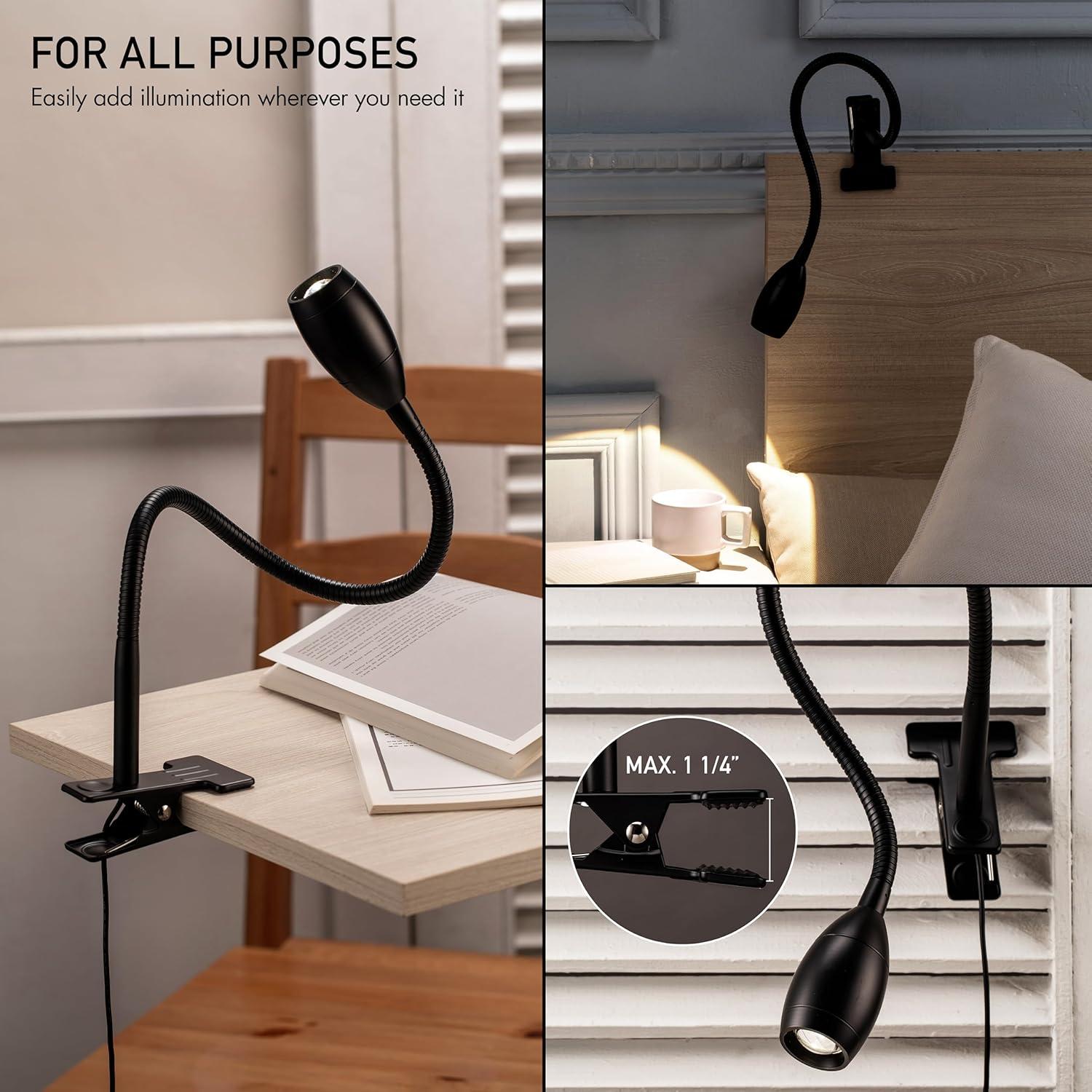 imageOBright Lumos  Versatile Clipon Lamp Zoomable Spotlight Dimmable LED Flexible Gooseneck 4000K Light 100 Metal Clamp  Ideal for Reading Crafting Work and Headboards Antique BrassBlack