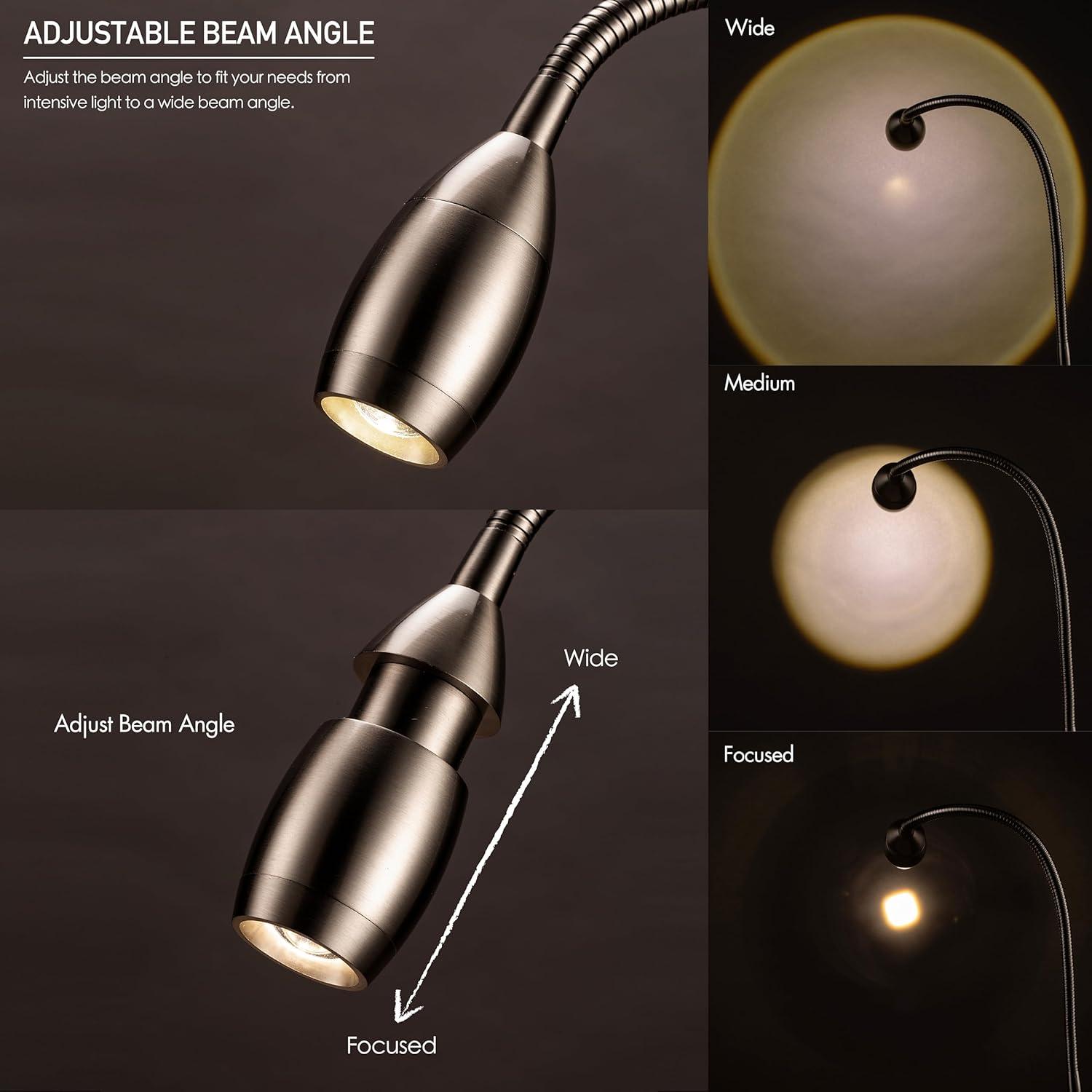 imageOBright Lumos  Versatile Clipon Lamp Zoomable Spotlight Dimmable LED Flexible Gooseneck 4000K Light 100 Metal Clamp  Ideal for Reading Crafting Work and Headboards Antique BrassBrushed Nickel