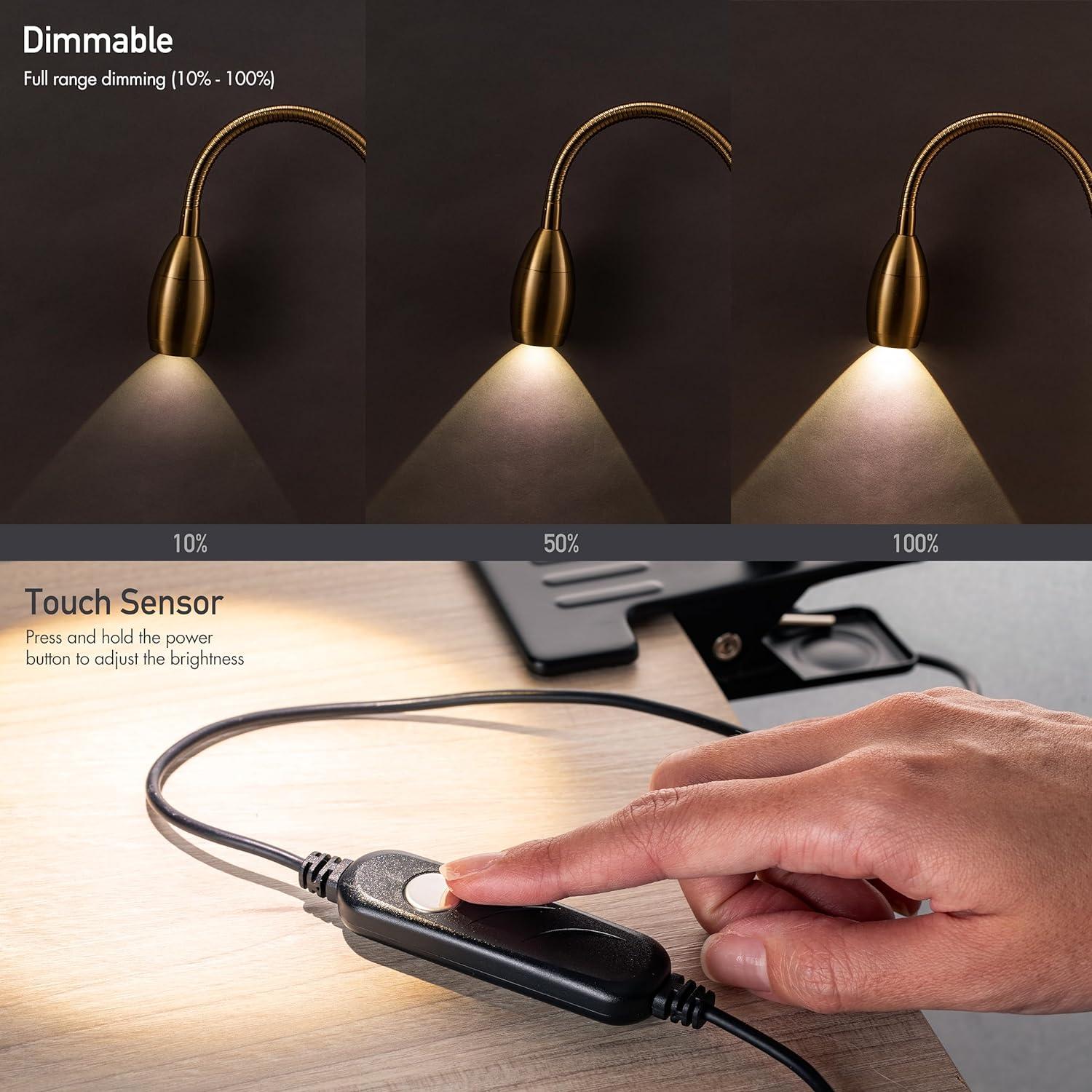 imageOBright Lumos  Versatile Clipon Lamp Zoomable Spotlight Dimmable LED Flexible Gooseneck 4000K Light 100 Metal Clamp  Ideal for Reading Crafting Work and Headboards Antique BrassAntique Brass
