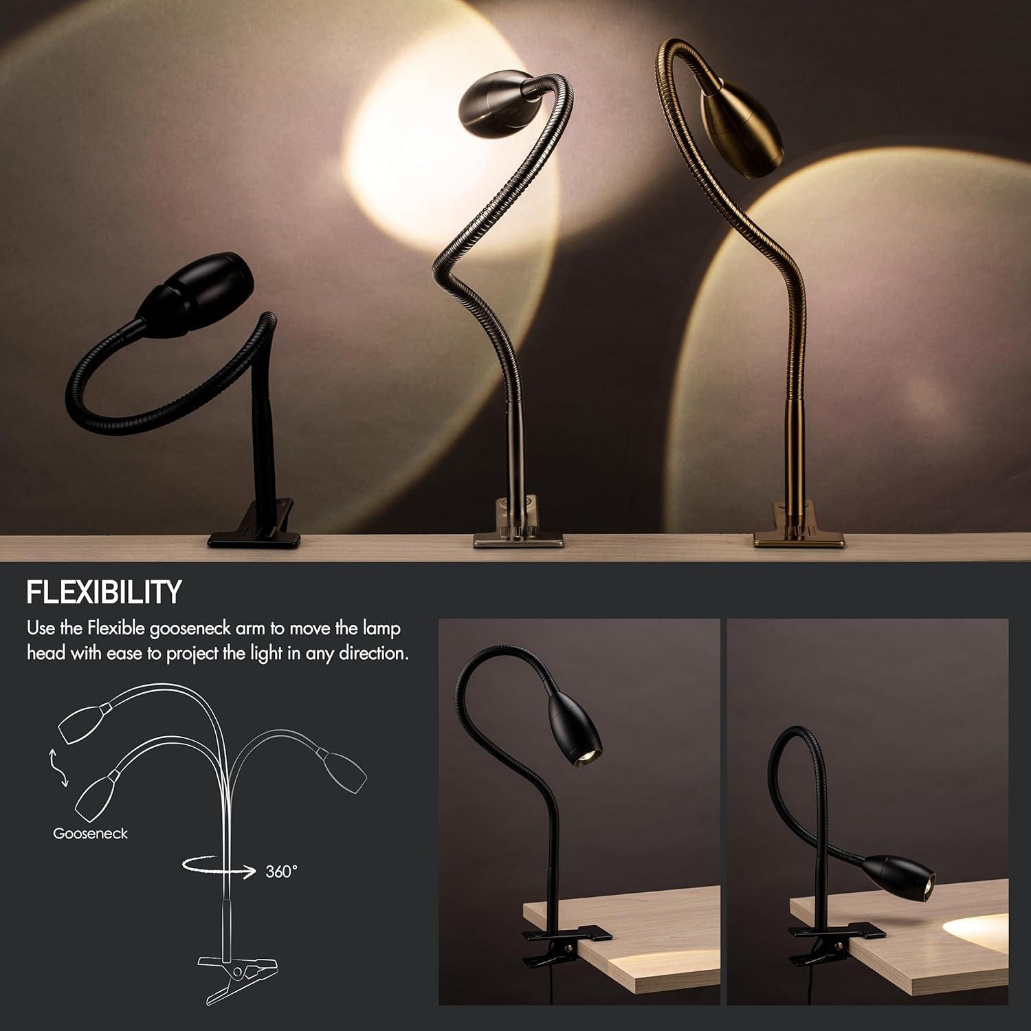 imageOBright Lumos  Versatile Clipon Lamp Zoomable Spotlight Dimmable LED Flexible Gooseneck 4000K Light 100 Metal Clamp  Ideal for Reading Crafting Work and Headboards Antique BrassBlack