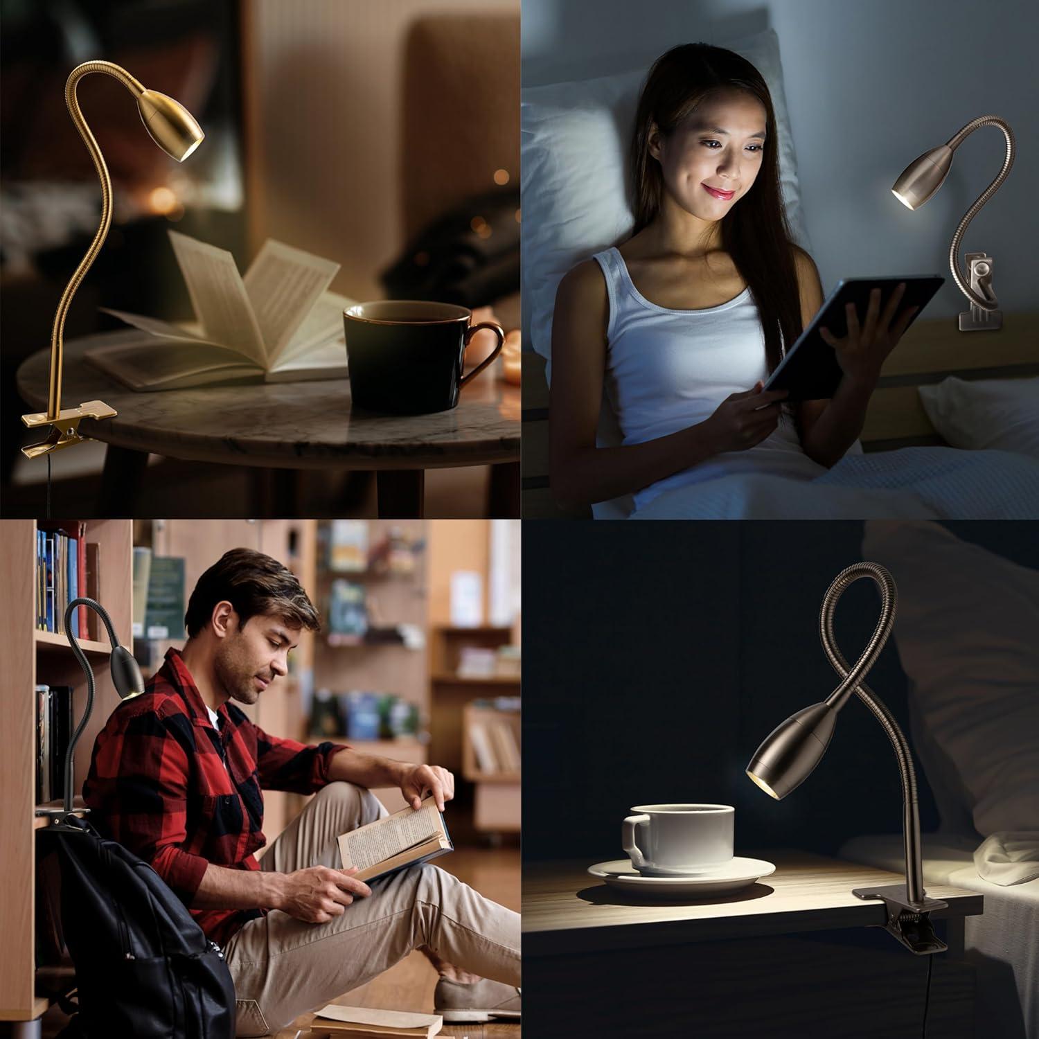 imageOBright Lumos  Versatile Clipon Lamp Zoomable Spotlight Dimmable LED Flexible Gooseneck 4000K Light 100 Metal Clamp  Ideal for Reading Crafting Work and Headboards Antique BrassAntique Brass