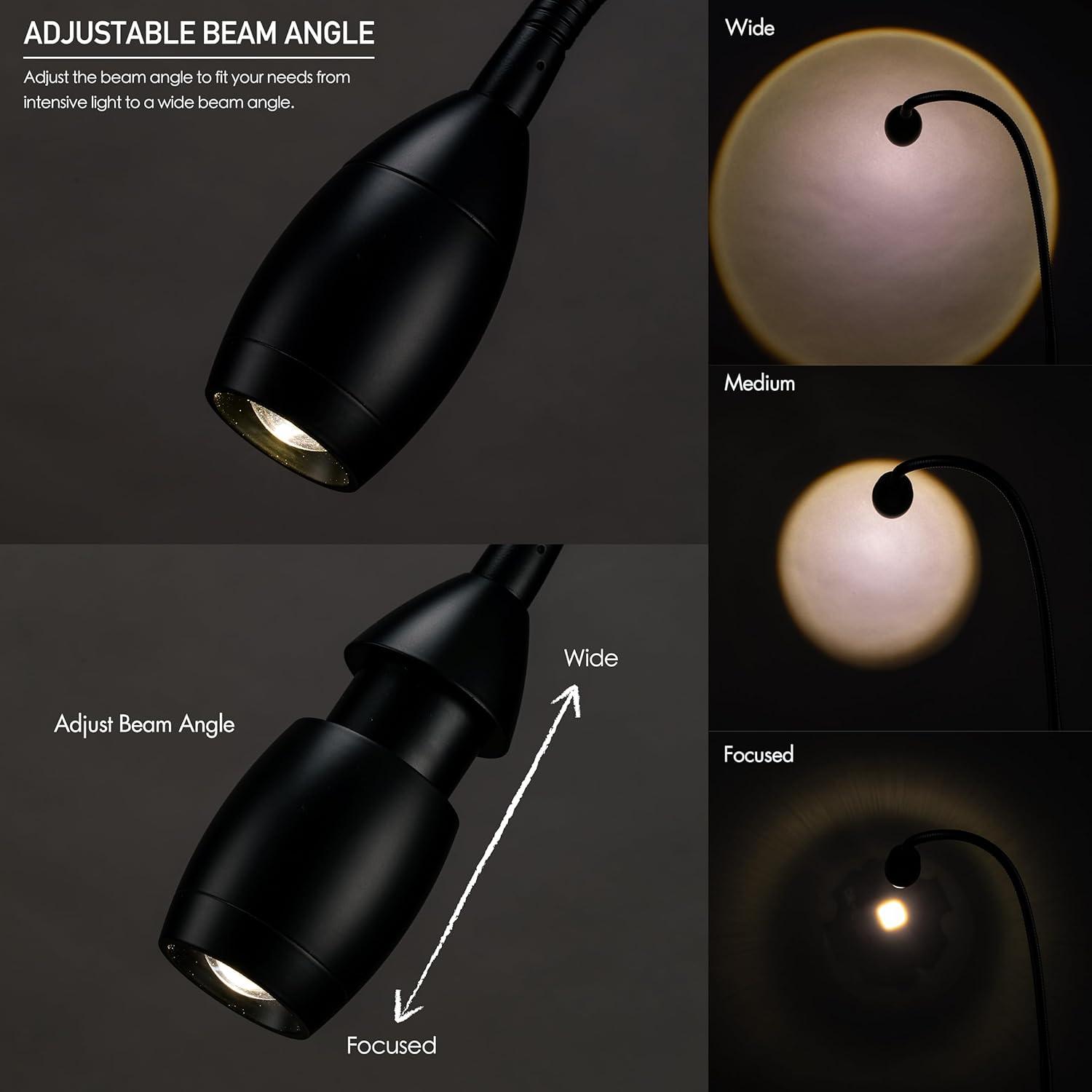 imageOBright Lumos  Versatile Clipon Lamp Zoomable Spotlight Dimmable LED Flexible Gooseneck 4000K Light 100 Metal Clamp  Ideal for Reading Crafting Work and Headboards Antique BrassBlack