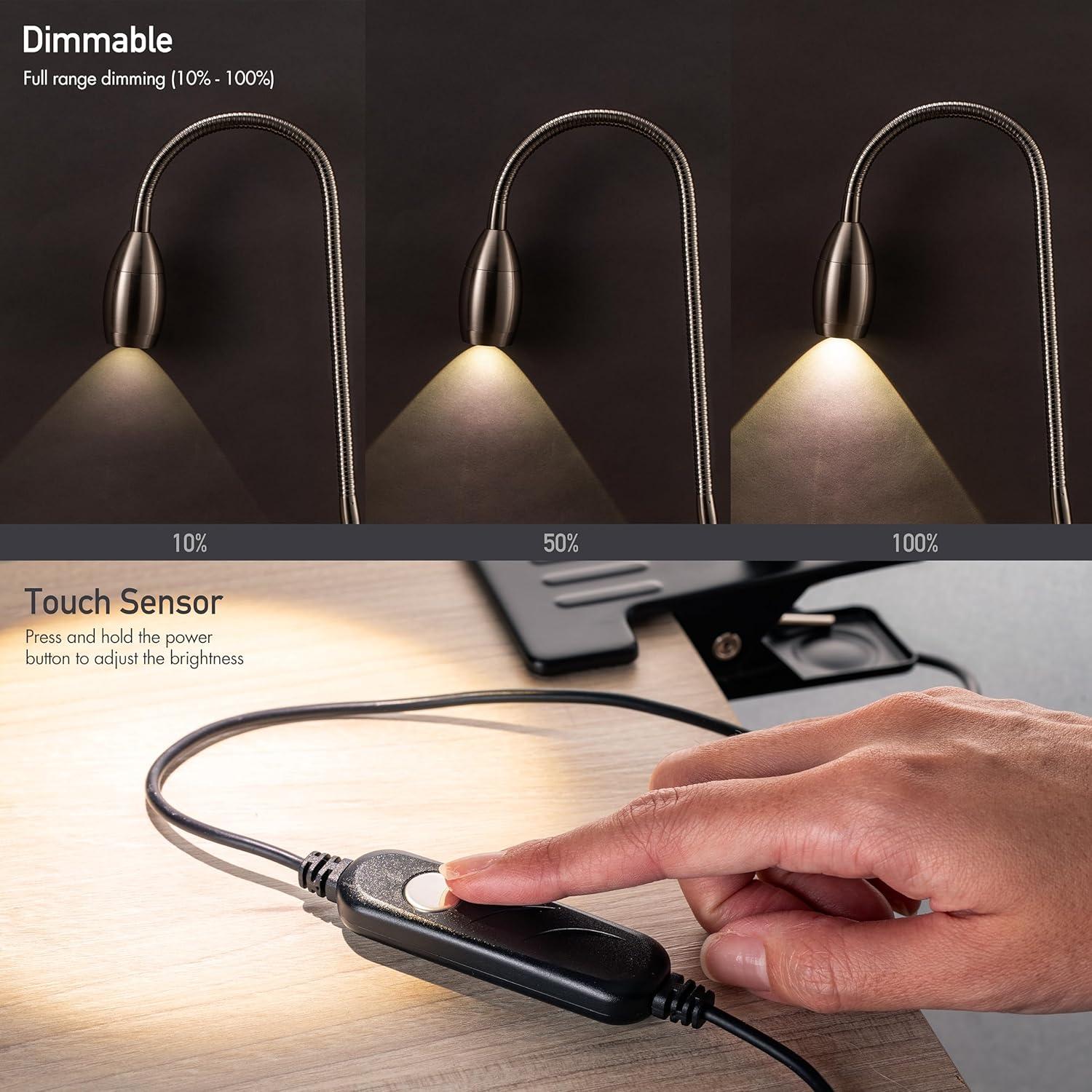 imageOBright Lumos  Versatile Clipon Lamp Zoomable Spotlight Dimmable LED Flexible Gooseneck 4000K Light 100 Metal Clamp  Ideal for Reading Crafting Work and Headboards Antique BrassBrushed Nickel