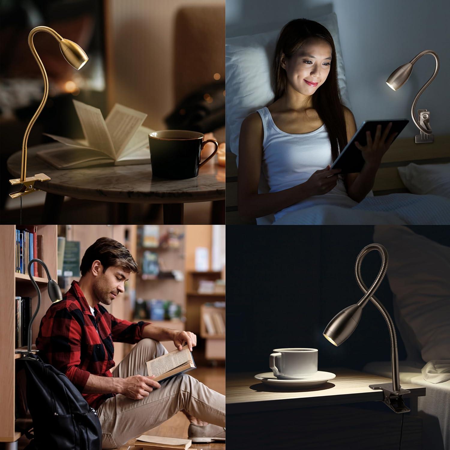 imageOBright Lumos  Versatile Clipon Lamp Zoomable Spotlight Dimmable LED Flexible Gooseneck 4000K Light 100 Metal Clamp  Ideal for Reading Crafting Work and Headboards Antique BrassBlack