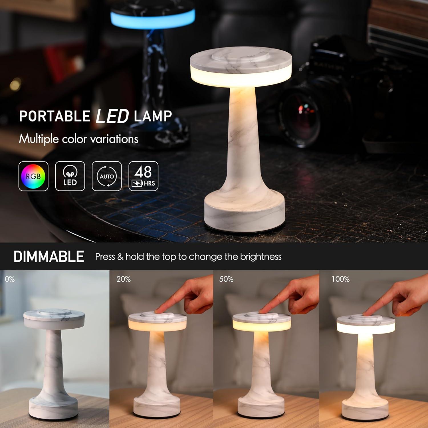 imageOBright Portable LED Table Lamp with Touch Sensor RGB Light Dimmable Rechargeable Battery Night Light for Kids Nursery Nightstand Lamp Bedside Lamp White MarbleXRGBWhite Marble
