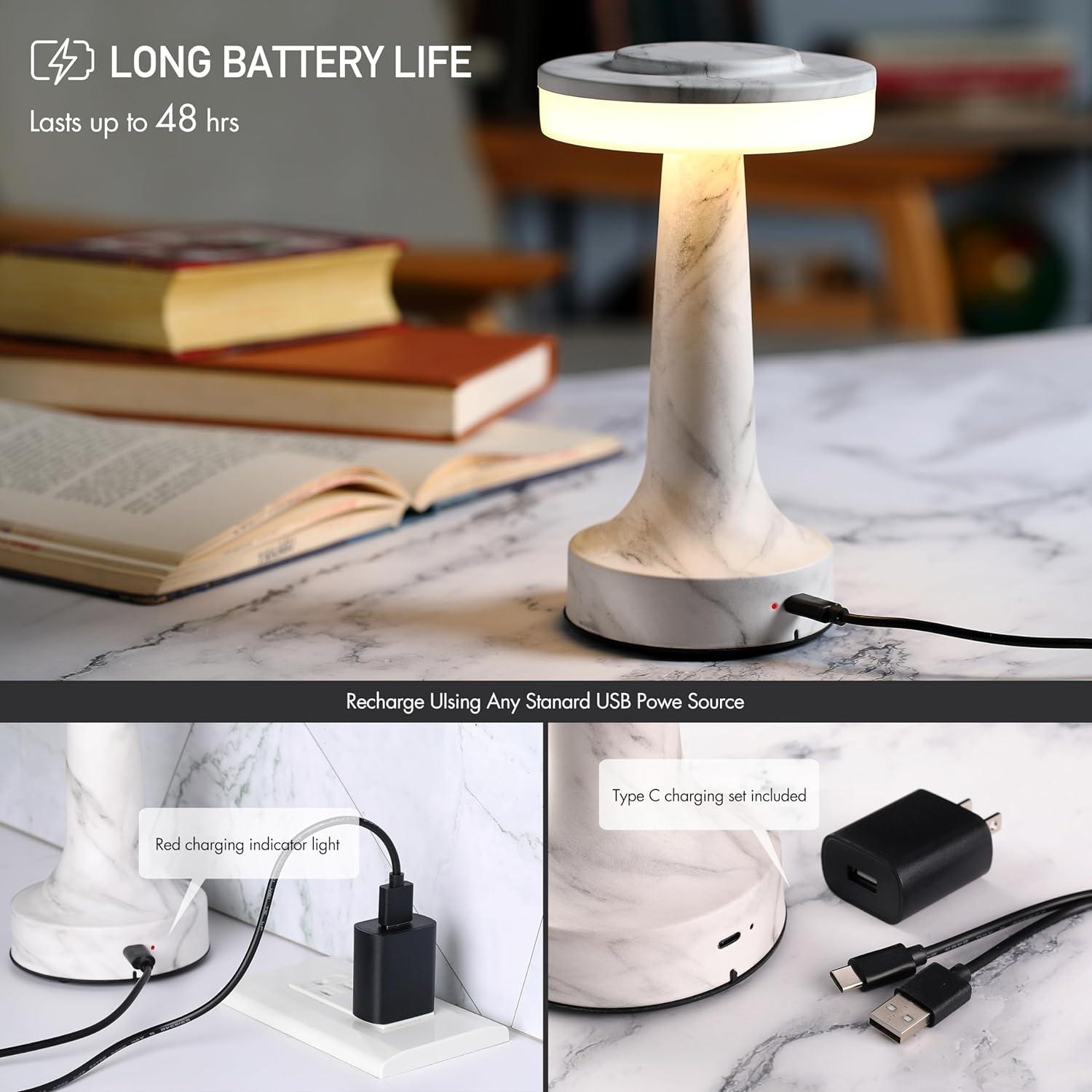 imageOBright Portable LED Table Lamp with Touch Sensor RGB Light Dimmable Rechargeable Battery Night Light for Kids Nursery Nightstand Lamp Bedside Lamp White MarbleXRGBWhite Marble