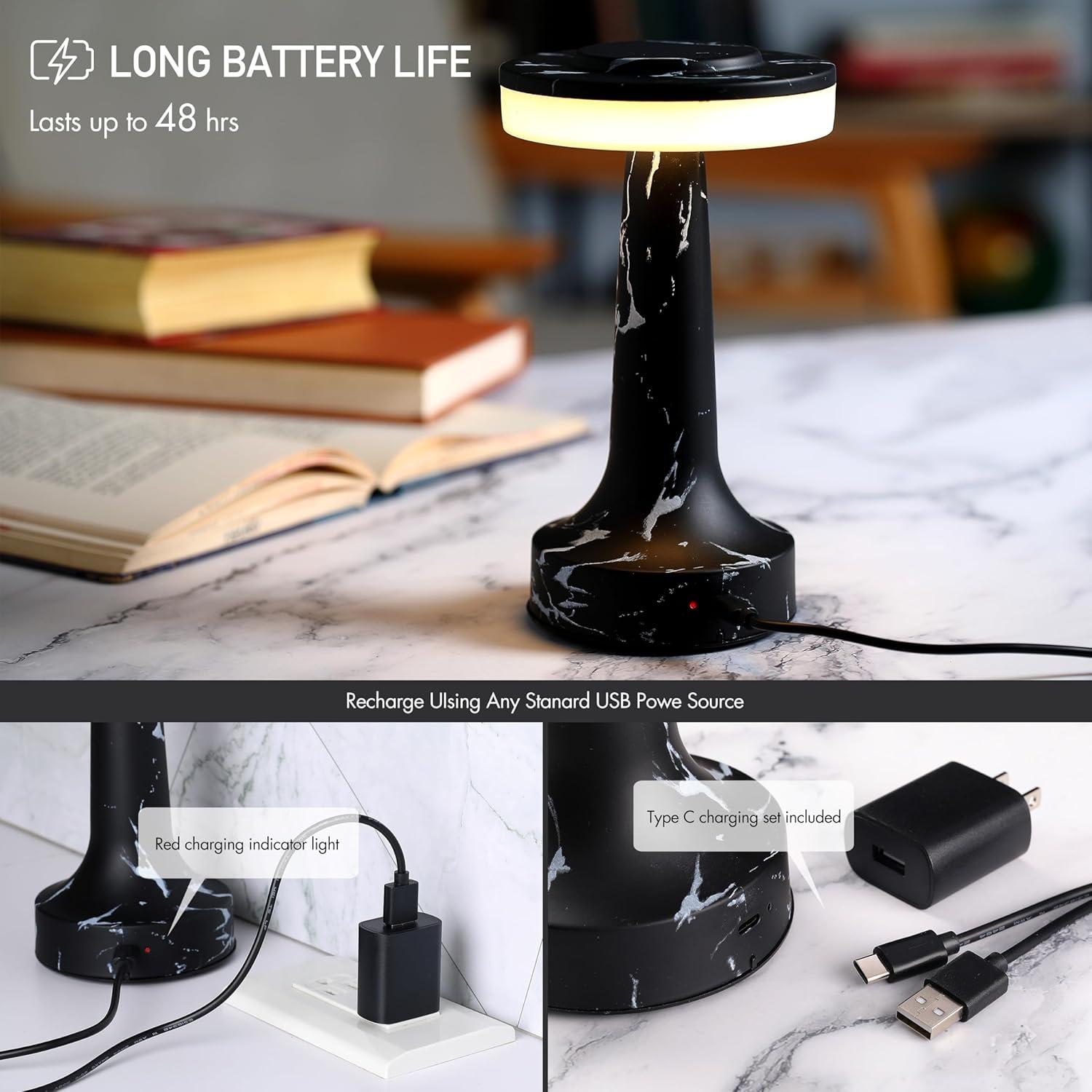 imageOBright Portable LED Table Lamp with Touch Sensor RGB Light Dimmable Rechargeable Battery Night Light for Kids Nursery Nightstand Lamp Bedside Lamp White MarbleXRGBBlack Marble
