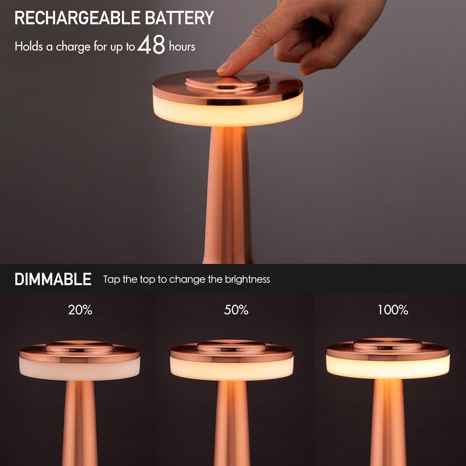 imageOBright Portable LED Table Lamp with Touch Sensor RGB Light Dimmable Rechargeable Battery Night Light for Kids Nursery Nightstand Lamp Bedside Lamp White MarbleRose Gold