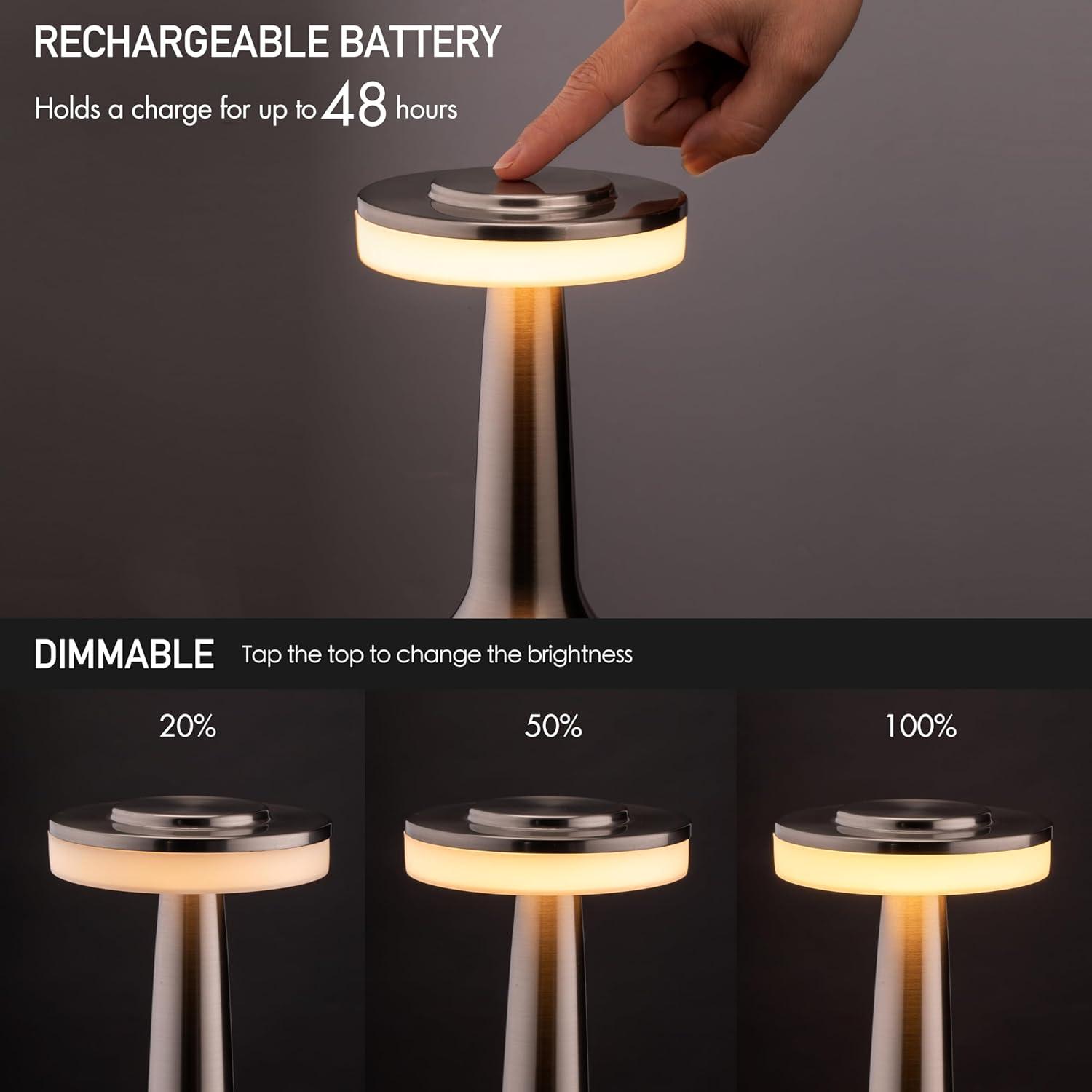 imageOBright Portable LED Table Lamp with Touch Sensor RGB Light Dimmable Rechargeable Battery Night Light for Kids Nursery Nightstand Lamp Bedside Lamp White MarbleSilver