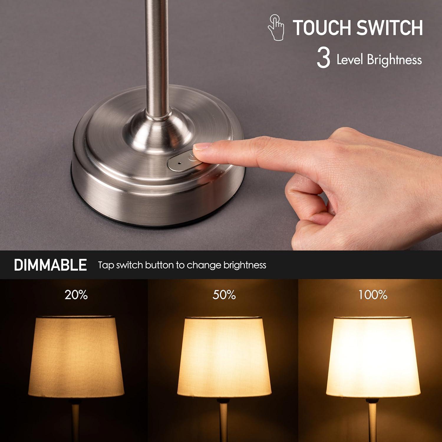 imageOBright Seraph  Cordless LED Table Lamp with Dimmer Builtin Rechargeable Battery 3Level Brightness Patio Table Lamp Bedside Night Lamp Ambient Light for Restaurant BlackBrushed Nickel