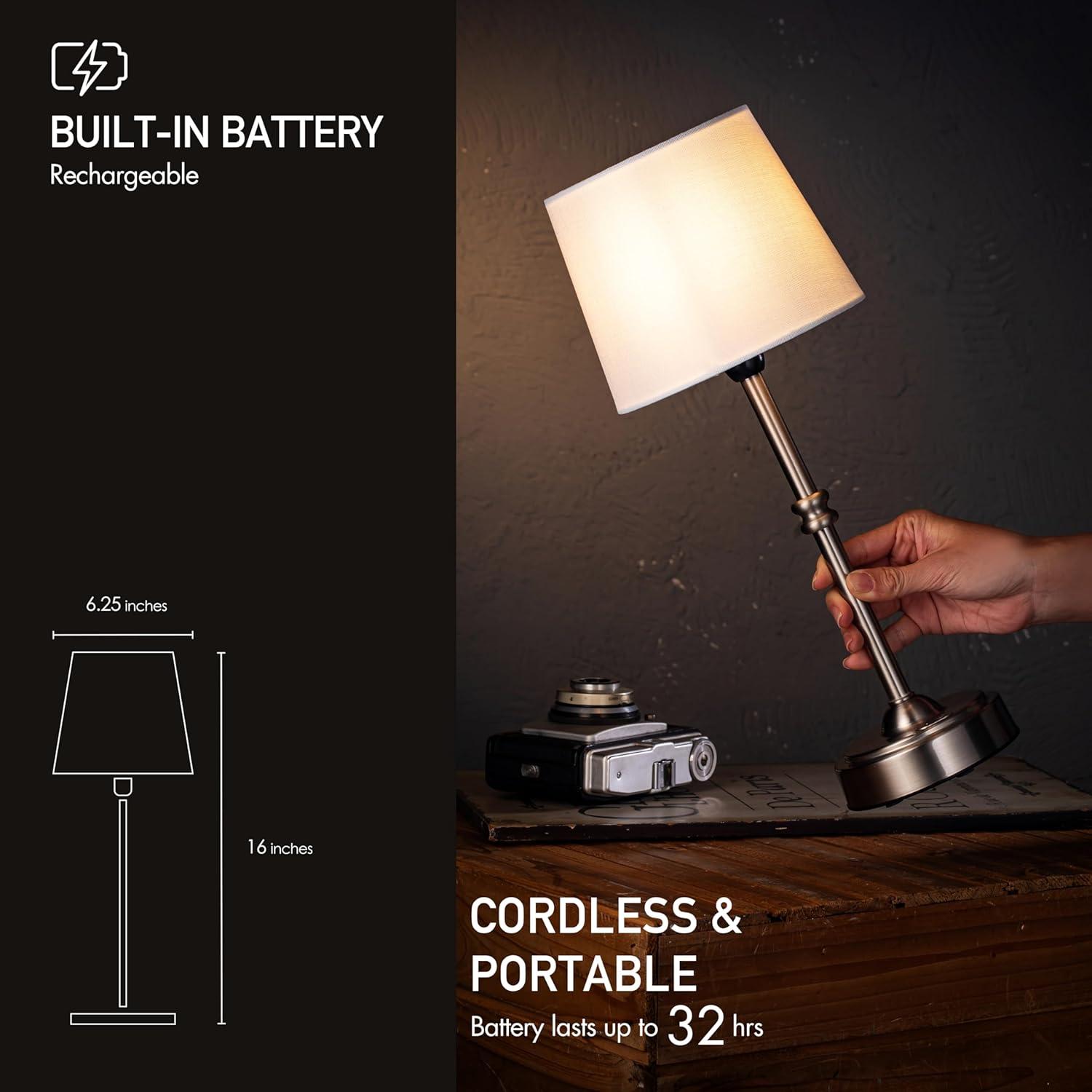 imageOBright Seraph  Cordless LED Table Lamp with Dimmer Builtin Rechargeable Battery 3Level Brightness Patio Table Lamp Bedside Night Lamp Ambient Light for Restaurant BlackBrushed Nickel