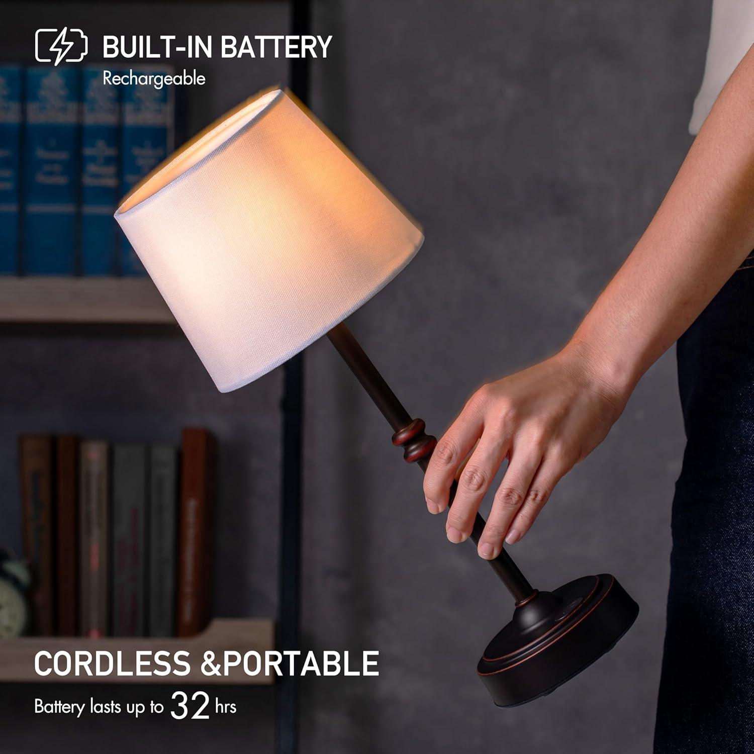 imageOBright Seraph  Cordless LED Table Lamp with Dimmer Builtin Rechargeable Battery 3Level Brightness Patio Table Lamp Bedside Night Lamp Ambient Light for Restaurant BlackOilRubbed Bronze