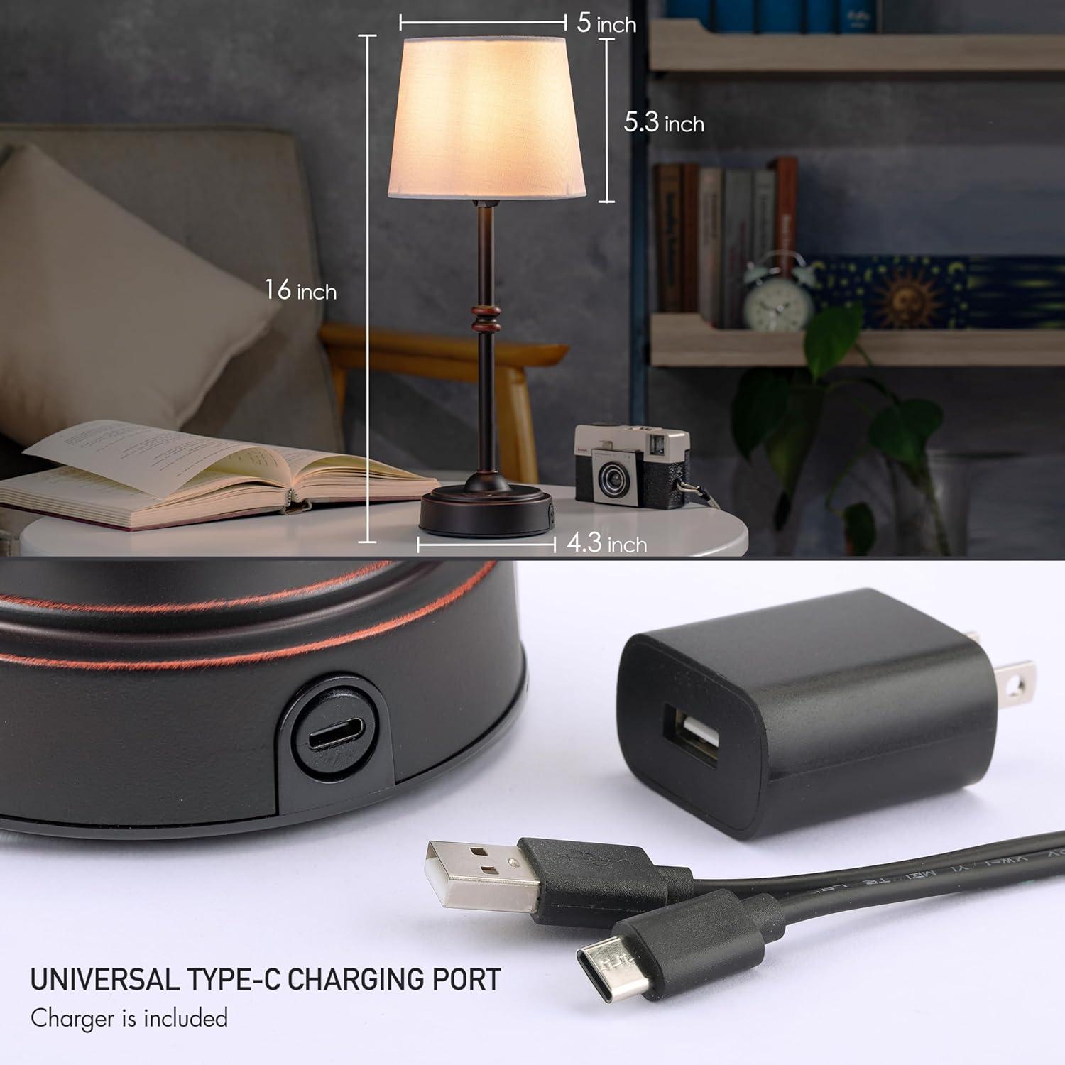 imageOBright Seraph  Cordless LED Table Lamp with Dimmer Builtin Rechargeable Battery 3Level Brightness Patio Table Lamp Bedside Night Lamp Ambient Light for Restaurant BlackOilRubbed Bronze