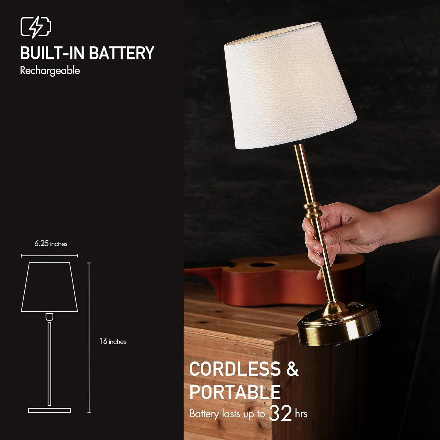 imageOBright Seraph  Cordless LED Table Lamp with Dimmer Builtin Rechargeable Battery 3Level Brightness Patio Table Lamp Bedside Night Lamp Ambient Light for Restaurant BlackAntique Brass