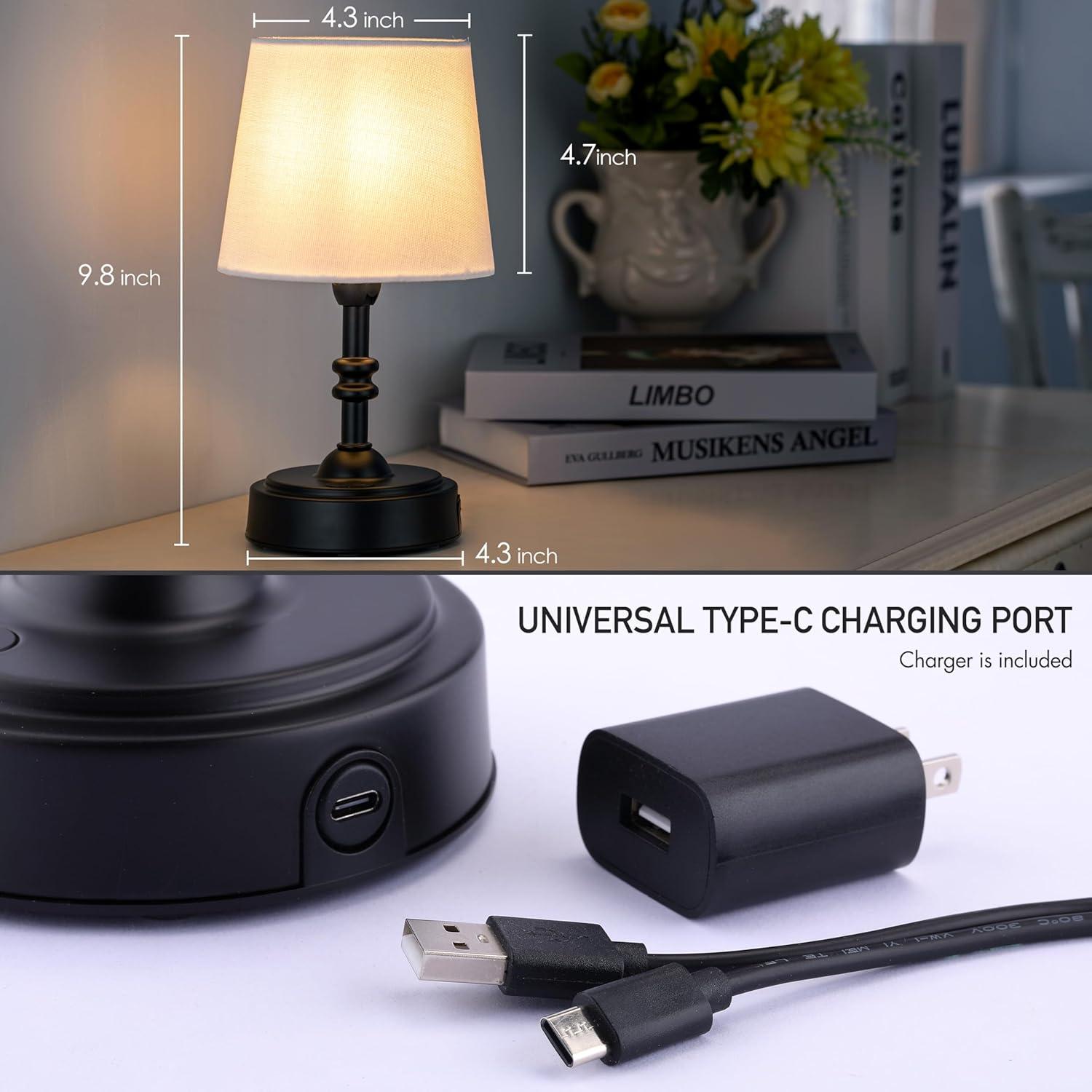 imageOBright Seraph Mini  Cordless LED Table Lamp with Dimmer Builtin Rechargeable Battery 3Level Brightness Patio Table Lamp Bedside Night Lamp Ambient Light for Restaurant Antique BrassBlack
