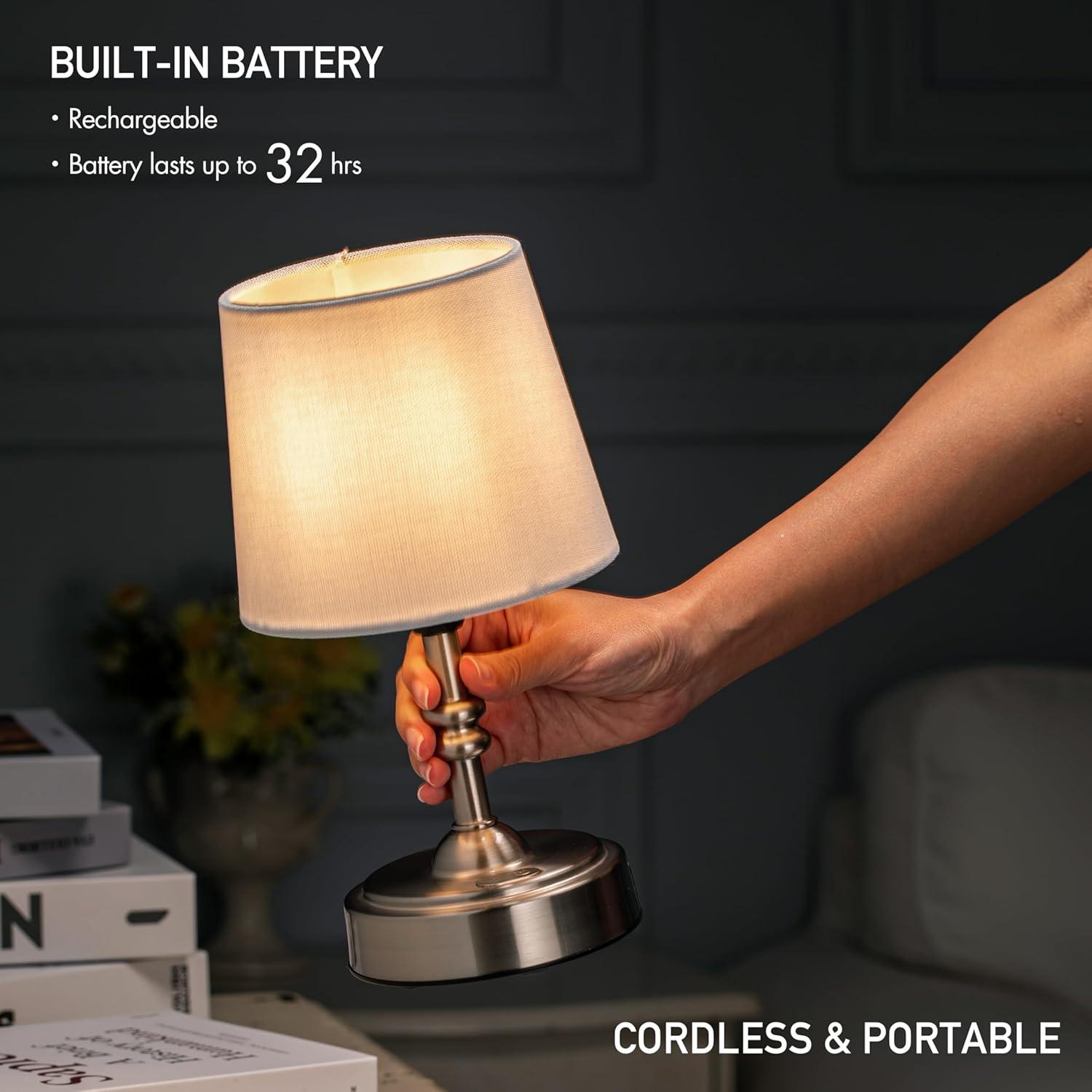 imageOBright Seraph Mini  Cordless LED Table Lamp with Dimmer Builtin Rechargeable Battery 3Level Brightness Patio Table Lamp Bedside Night Lamp Ambient Light for Restaurant Antique BrassBrushed Nickel