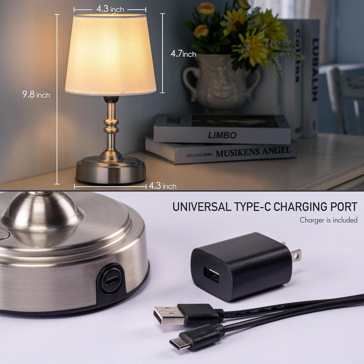 imageOBright Seraph Mini  Cordless LED Table Lamp with Dimmer Builtin Rechargeable Battery 3Level Brightness Patio Table Lamp Bedside Night Lamp Ambient Light for Restaurant Antique BrassBrushed Nickel