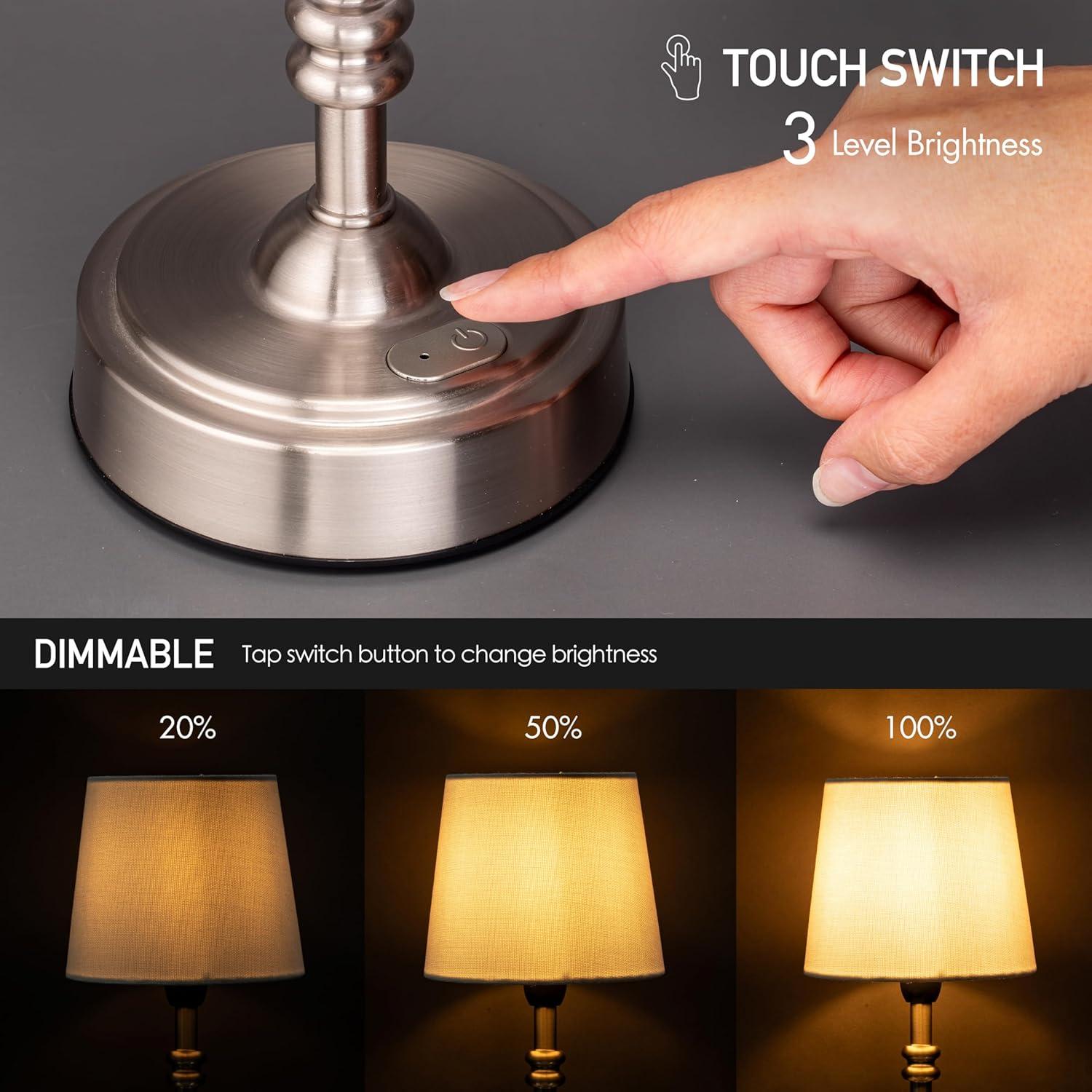 imageOBright Seraph Mini  Cordless LED Table Lamp with Dimmer Builtin Rechargeable Battery 3Level Brightness Patio Table Lamp Bedside Night Lamp Ambient Light for Restaurant Antique BrassBrushed Nickel