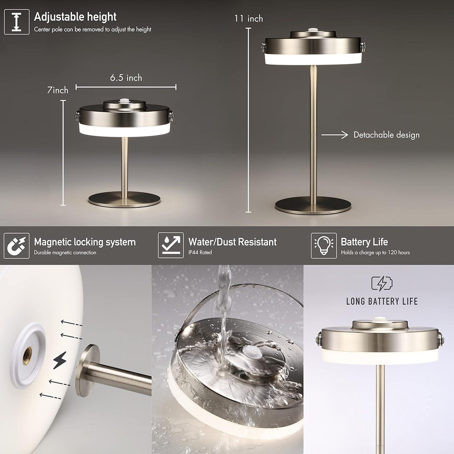 imageOBright Thurlow  Portable LED Lamp for Outdoor  Indoor Builtin Rechargeable Battery IP44 Water Resistant Travel Light Camping Lantern Patio Table Lamp Night Lamp Brushed NickelBrushed Nickel