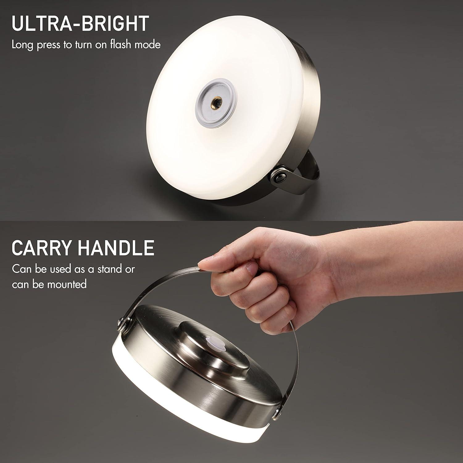 imageOBright Thurlow  Portable LED Lamp for Outdoor  Indoor Builtin Rechargeable Battery IP44 Water Resistant Travel Light Camping Lantern Patio Table Lamp Night Lamp Brushed NickelBrushed Nickel