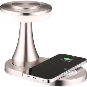 imageOBright  Portable LED Table Lamp with Wireless Charging Pad Dimmable and Rechargeable Night Lamp Ambient Light for PatioRestaurantNursery Bedside Nightstand Lamp Brushed NickelSilver