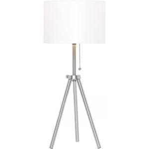 imageOBright Tripod Table Lamp Adjustable in Height 100 Metal Body with Linen Drum Shade Bedside Lamp Nightstand Lamp Side Table Lamp for Living Room Bedroom Office BlackBrushed Nickel