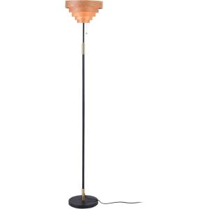 imageOBright Cascade Floor Lamp  Modern Wooden Layered Lampshade E26 Socket Pull Chain Switch Metal Base Standing Lamp for Living Room Bedroom Office BlackBlack