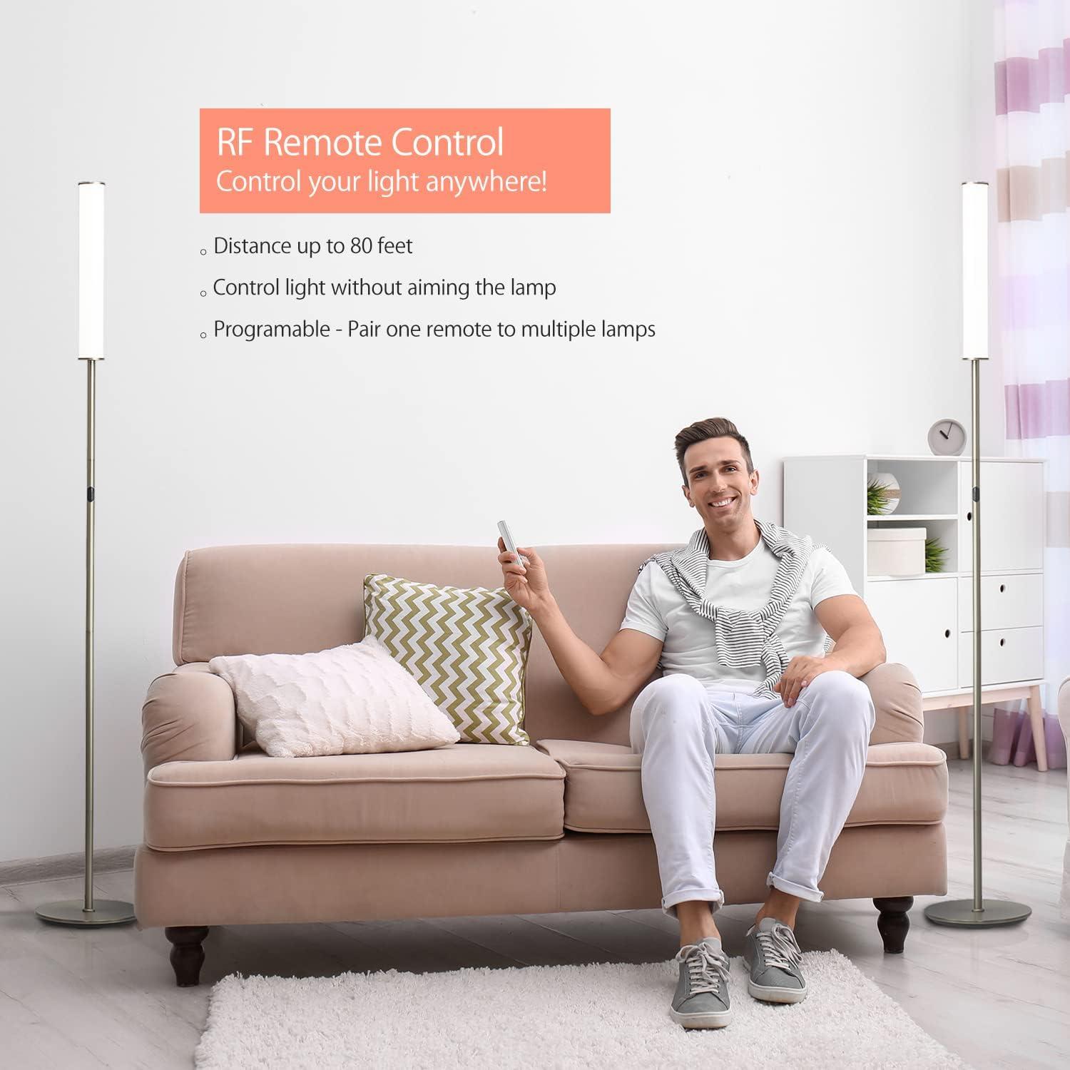 imageOBright LED Cylinder Floor Lamp with Remote Control Full Range Dimming Adjustable Color Temperature 3000K6000K Minimalist Standing Lamps for Living Room Bedrooms and Office Brushed NickelBrushed Nickel Remote Control