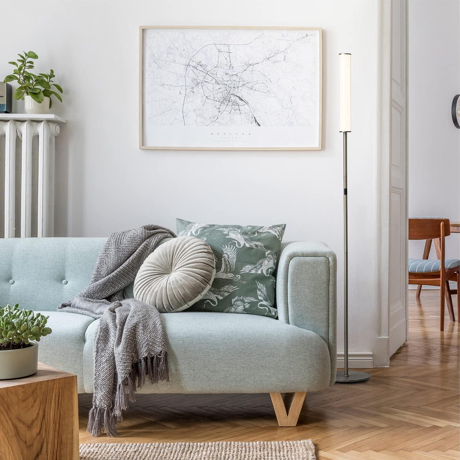 imageOBright LED Cylinder Floor Lamp with Remote Control Full Range Dimming Adjustable Color Temperature 3000K6000K Minimalist Standing Lamps for Living Room Bedrooms and Office Brushed NickelBrushed Nickel Remote Control
