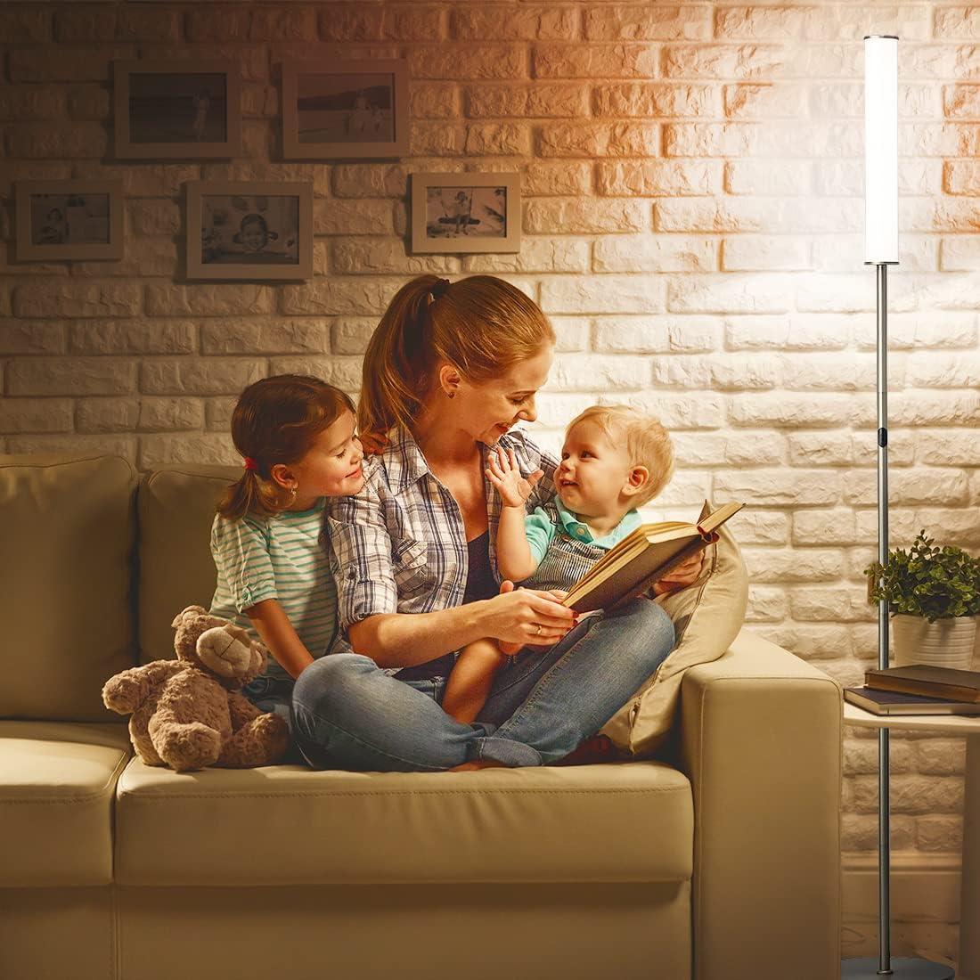 imageOBright LED Cylinder Floor Lamp with Remote Control Full Range Dimming Adjustable Color Temperature 3000K6000K Minimalist Standing Lamps for Living Room Bedrooms and Office Brushed NickelBrushed Nickel Remote Control