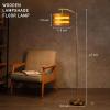 image:imageOBright Strata Wooden Floor Lamp  Mid Century Modern Standing Lamp with Layered Wood Shade Tall Reading Lamp for Living Room Bedroom Office Antique Brass Light Oak Cascade ShadeAntique BrassLight OakHorizon