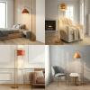 image:imageOBright Strata Wooden Floor Lamp  Mid Century Modern Standing Lamp with Layered Wood Shade Tall Reading Lamp for Living Room Bedroom Office Antique Brass Light Oak Cascade ShadeAntique BrassDark OakCascade